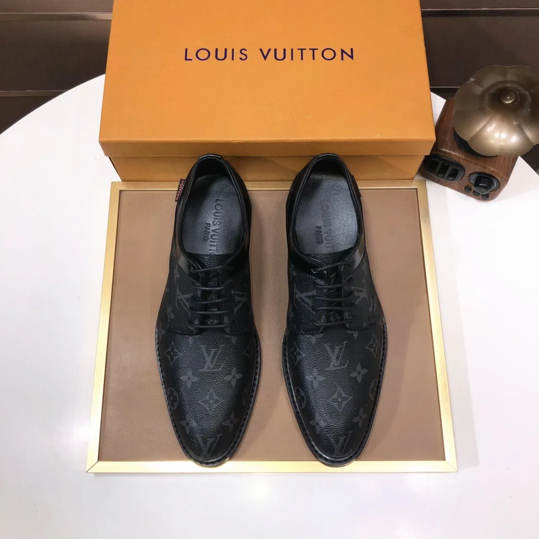 Men's shoes💰460💰【LOUIS VUITTON】(sheepskin lining) new cowhide LV formal shoes🎩🎩❗️🆘made one to one at the counter🎩original quality, imported cowhide upper➕full sheepskin lining➕original rubber outsole, {high quality visible}👣Size: 38-45 (45 custom-made)